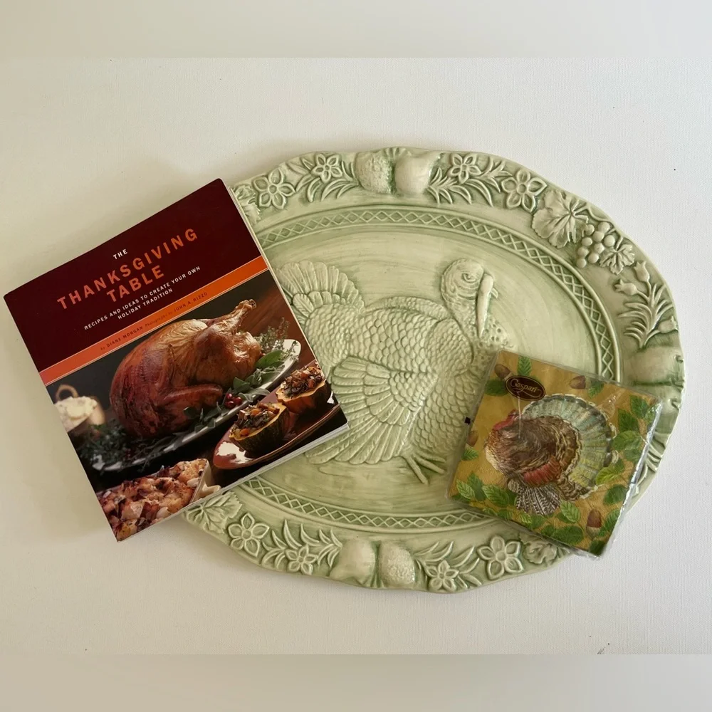 THANKSGIVING BUNDLE Turkey Platter + Recipe Book + Napkins